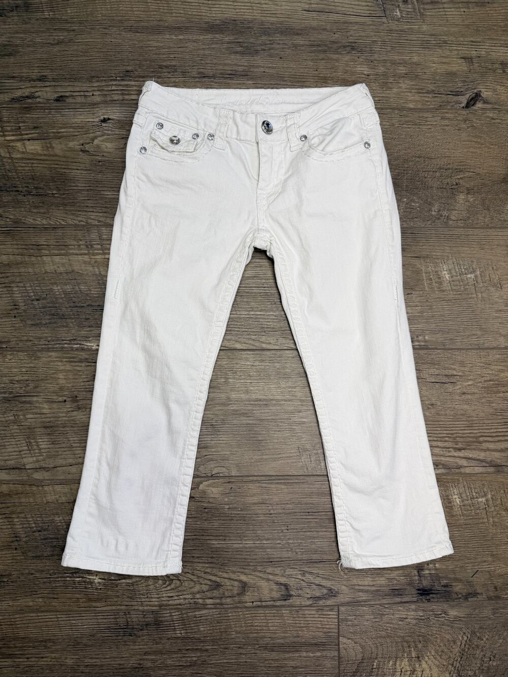 LA Idol USA White Embellished Rhinestone Capri Jeans Size 5